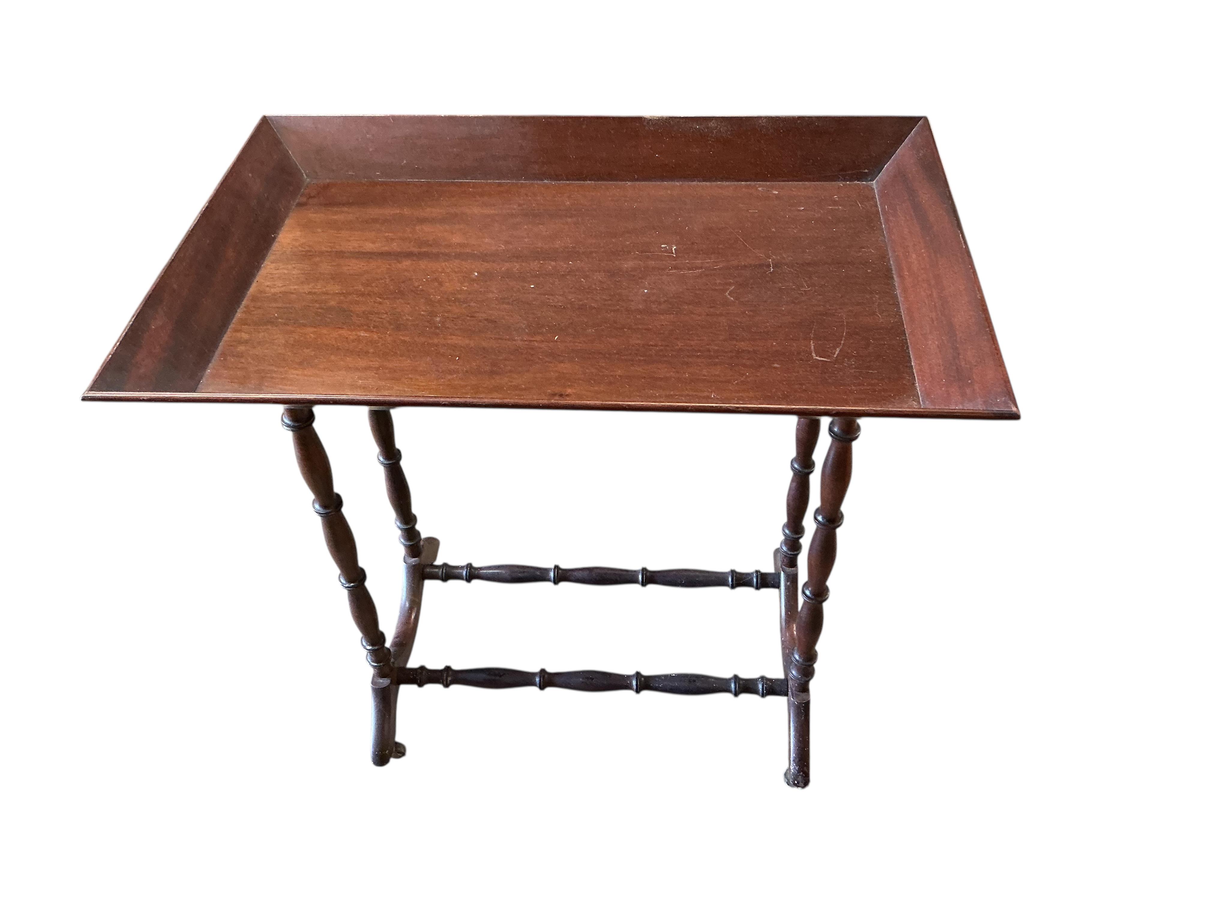 A pair of Victorian and later rectangular mahogany tray top occasional tables, width 74cm, depth 49cm, height 73cm